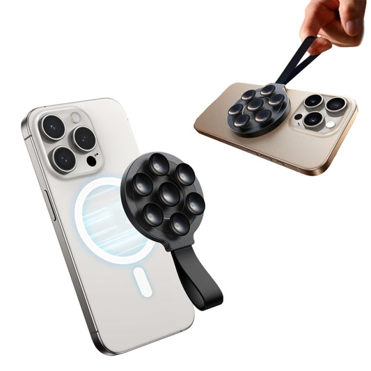 Suction Cup Phone Case Mount Magnetic Phone Grip Holder Stand for Selfies Videos Recording Black
