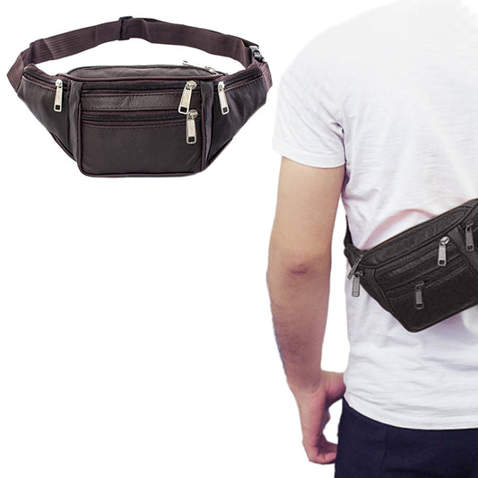 Multi-pocket Fanny Pack Leather Waist Bag Bum Bag Coffee