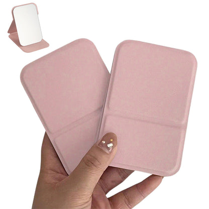 2-Pack Foldable PU Leather Makeup Mirror Medium Portable Travel Vanity Pink