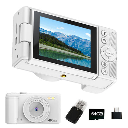 4K Digital Camera with Flip Screen and Autofocus for Vlogging and Photography Beginners White