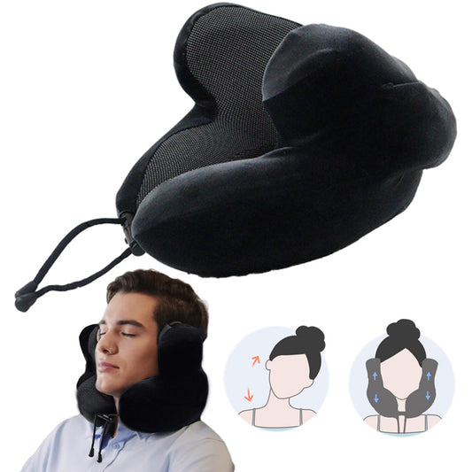 Travel Neck Pillow Airplane Neck Support Pillow with Noise Reducing Earmuffs Dark Gray