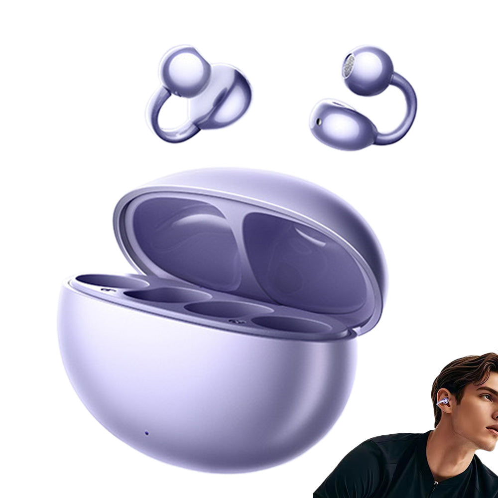 Bluetooth Clip-on Earbuds Wireless Open Ear Earbuds for Sports Workout Purple