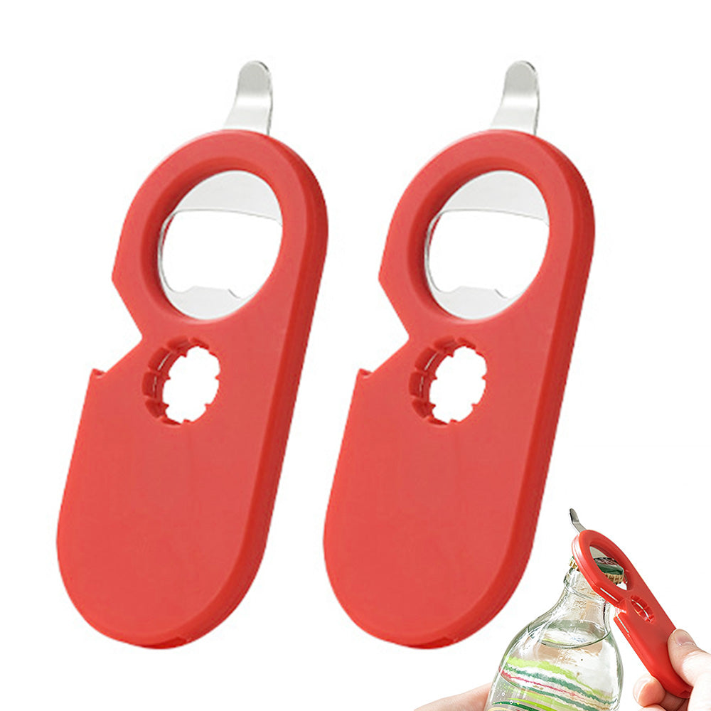 2Pcs 5-in-1 Bottle Can Opener Kitchen Twist Cap Pull Tab Tool with Easy Attached Storage Red