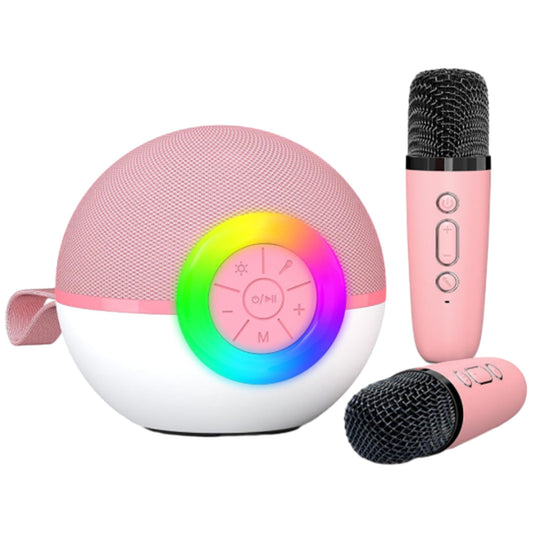 Portable Karaoke Microphone Machine Mini Bluetooth Speaker with 2 Wireless Mics Pink