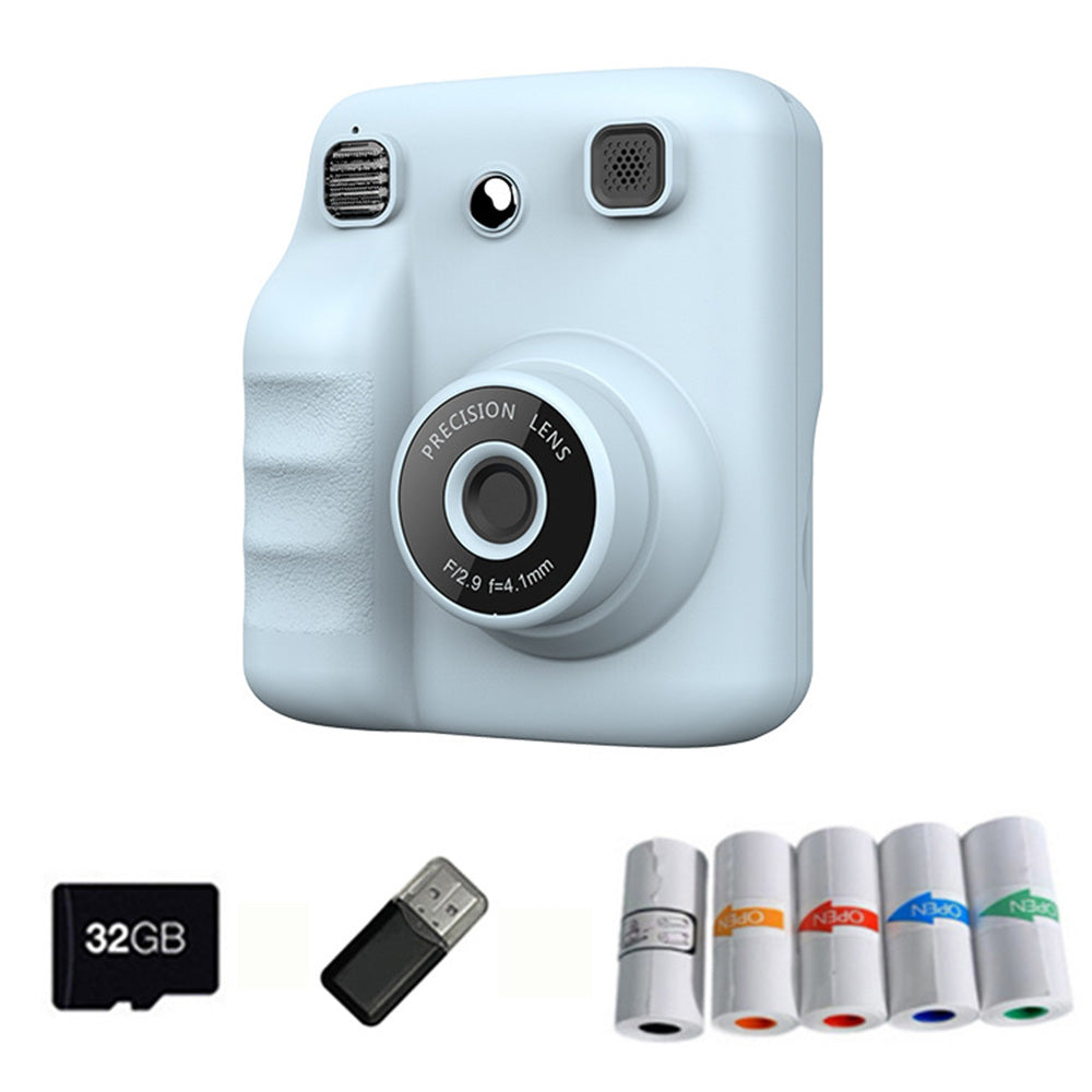 Instant Print Camera 1080P HD Portable Digital Camera with 32GB TF Card Gift Blue