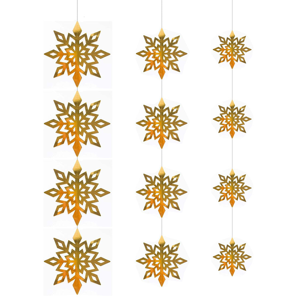3D Paper Snowflake Hanging Decor Christmas Tree & Party Ornaments Mirror Gold