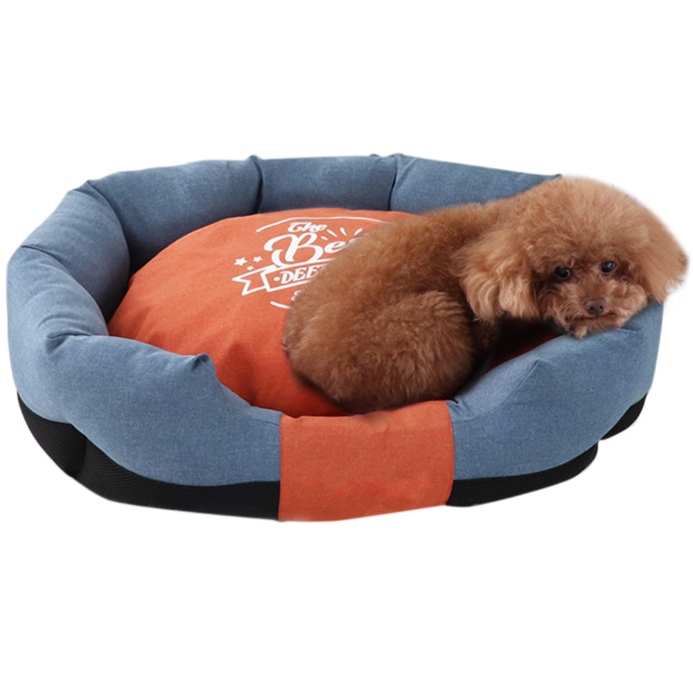 Waterproof Pet Bed with Removable Washable Cover for Small & Medium Cats and Dogs Blue and Orange L