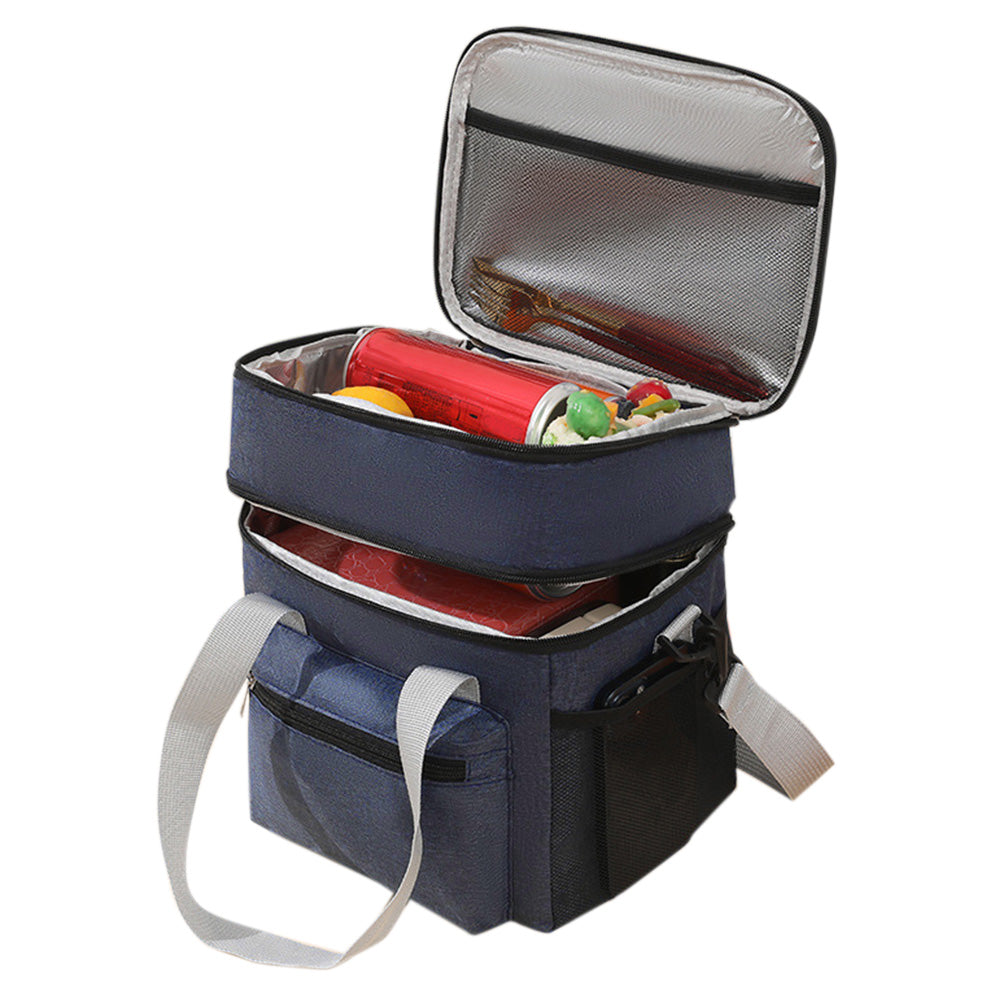 Double Layer Insulated Lunch Bag ââ‚?Portable Cooler Food Tote Navy Blue