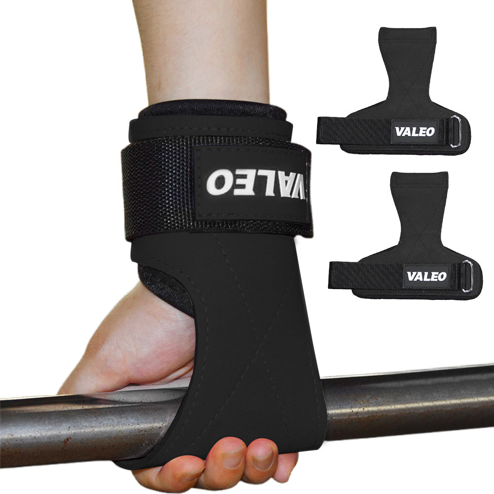 Pair of Weight Lifting Gloves Adjustable Hook and Loop Wrist Strap for Deadlift and Powerlifting Gym Workout Lifting Hooks Black