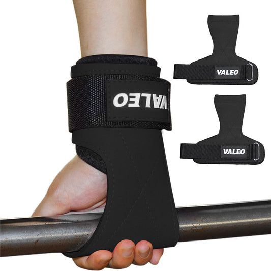 Pair of Weight Lifting Gloves Adjustable Hook and Loop Wrist Strap for Deadlift and Powerlifting Gym Workout Lifting Hooks Black