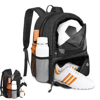 Soccer Backpack Water Resistant Soccer Bag with Ball Holder and Shoe Compartment Black