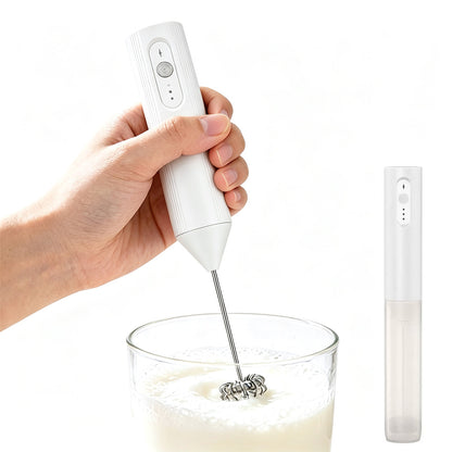 3-Speed Electric Milk Frother with 304 Stainless Steel Whisk-White