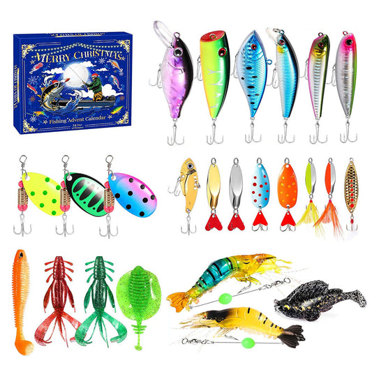 Fishing Advent Calendar 24-Day Christmas Countdown with Tackle and Lure Gifts Style 3