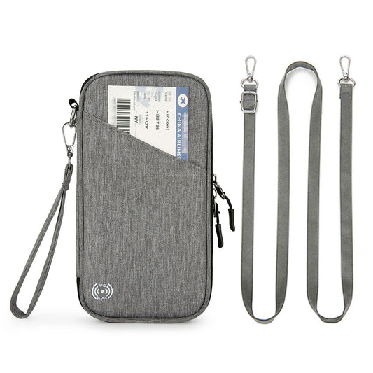 RFID Blocking Passport Holder Family Travel Card Organizer With Zipper Grey