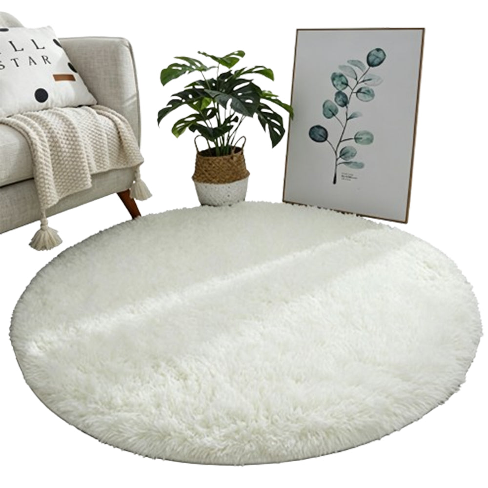 Round Plush Area Rug-White