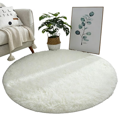 Round Plush Area Rug-White