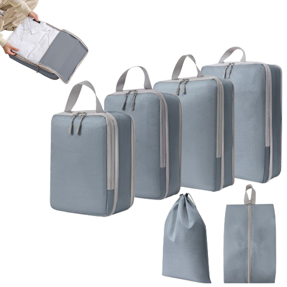 6Pcs Set Packing Cubes Travel Bags Compression Packing Organizer Bags for Travel Suitcases Storage Bags Grey