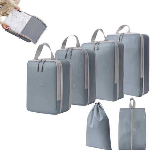 6Pcs Set Packing Cubes Travel Bags Compression Packing Organizer Bags for Travel Suitcases Storage Bags Grey