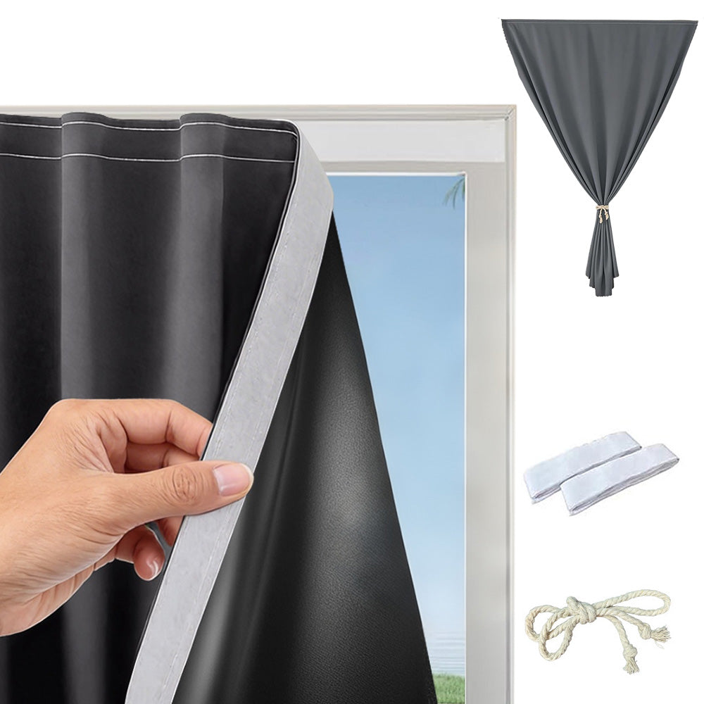 No Drill Adhesive Blackout Curtains-Grey