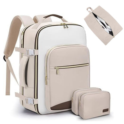40L Travel Backpack for Men & Women Waterproof Carry-On Bag with 3 Storage Pockets Khaki