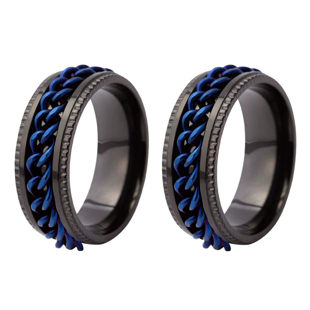 Fidget Spinner Ring for Anxiety Relief Stainless Steel for Adults & Teens Black and Blue