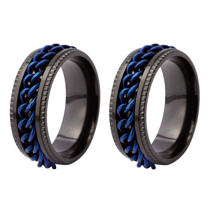 Fidget Spinner Ring for Anxiety Relief Stainless Steel for Adults & Teens Black and Blue