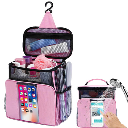 Portable Hanging Toiletry Bag Travel Makeup Storage Bag Mesh Shower Caddy Tote Pink