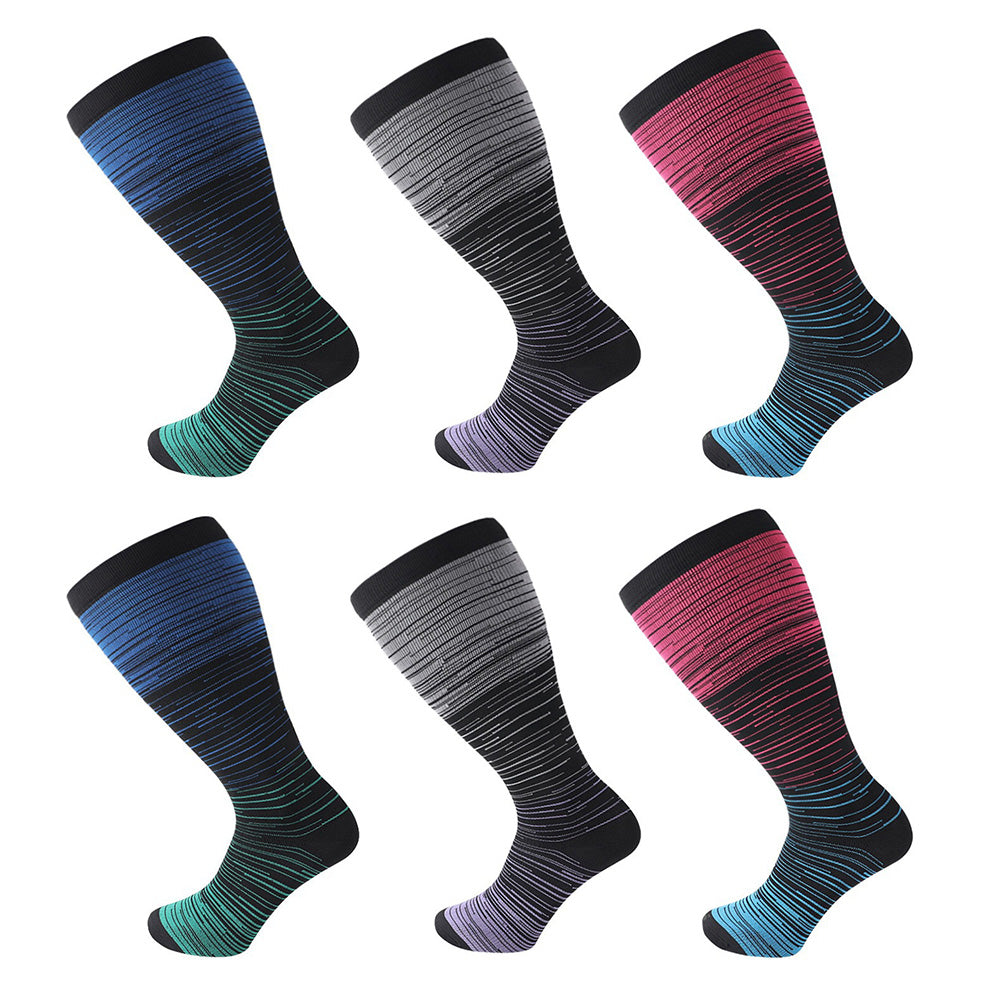 3 Pairs Plus Size Compression Socks for Women Men Knee High Stripes