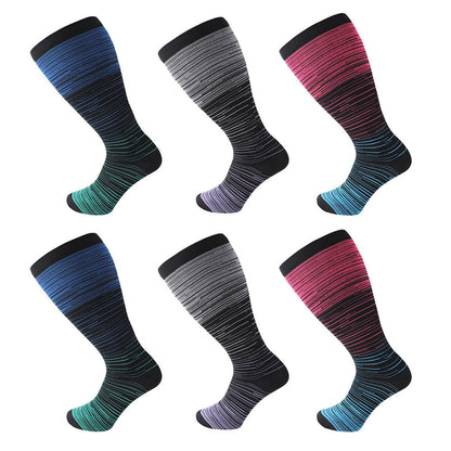 3 Pairs Plus Size Compression Socks for Women Men Knee High Stripes