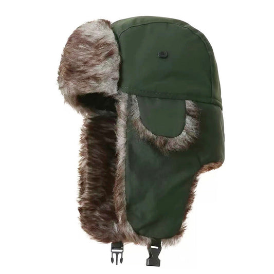 Trapper Hat with Warm Faux Fur ââ‚?Russian Bomber Pilot Winter Hat Dark Green