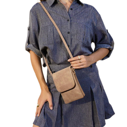PU Leather Women¡¯s Crossbody Bag with Adjustable Strap Small Cell Phone Purse Khaki