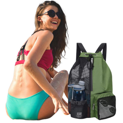 Swim Bag with Wet Pocket Mesh Drawstring Backpack for Swimming Gym Green