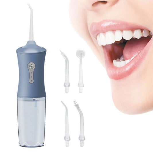 Cordless Water Flosser Portable 3-Mode Teeth Cleaner Rechargeable Oral Irrigator with 4 Jets Blue