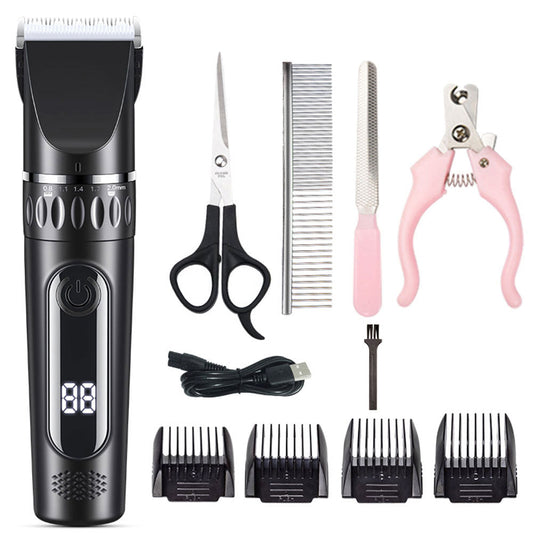 Electric Dog Cat Grooming Kit Cordless Pet Hair Shaver Scissors Clippers Trimmer Black