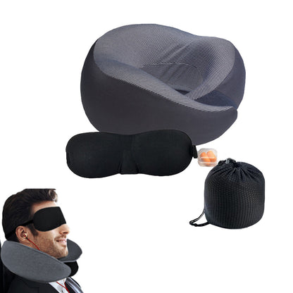 Travel Pillow Set Memory Foam Neck Pillow with Earplugs and Eye Mask Black