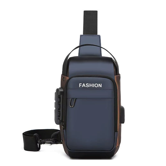 Anti-theft Crossbody Bag for Mern Password Sling Chest Pack with USB Port Blue