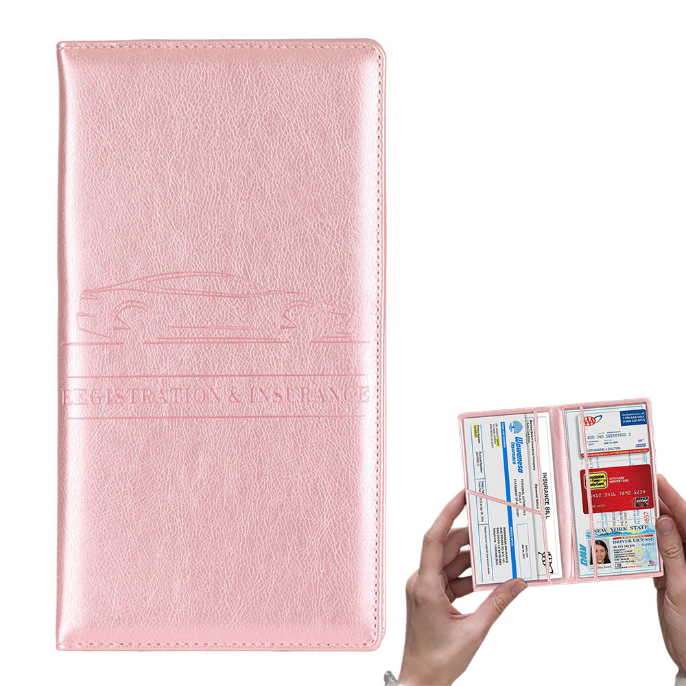 Car Registration and Insurance Card Holder Vehicle License Document Organizer Rose Gold