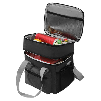 Double Layer Insulated Lunch Bag ââ‚?Portable Cooler Food Tote Black
