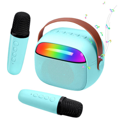 Mini Karaoke Machine with 2 Wireless Microphones Portable Bluetooth Speaker Singing Machine Blue