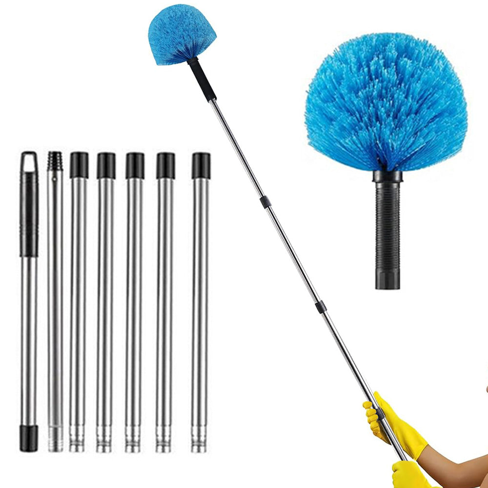 High Reach Blue Cobweb Duster with Extension Pole Spider Web Cleaning Brush for Outdoor Use Style 3