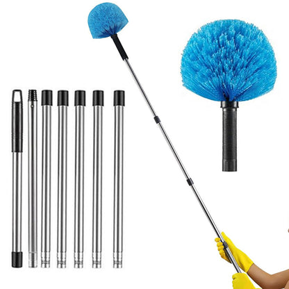 High Reach Blue Cobweb Duster with Extension Pole Spider Web Cleaning Brush for Outdoor Use Style 3
