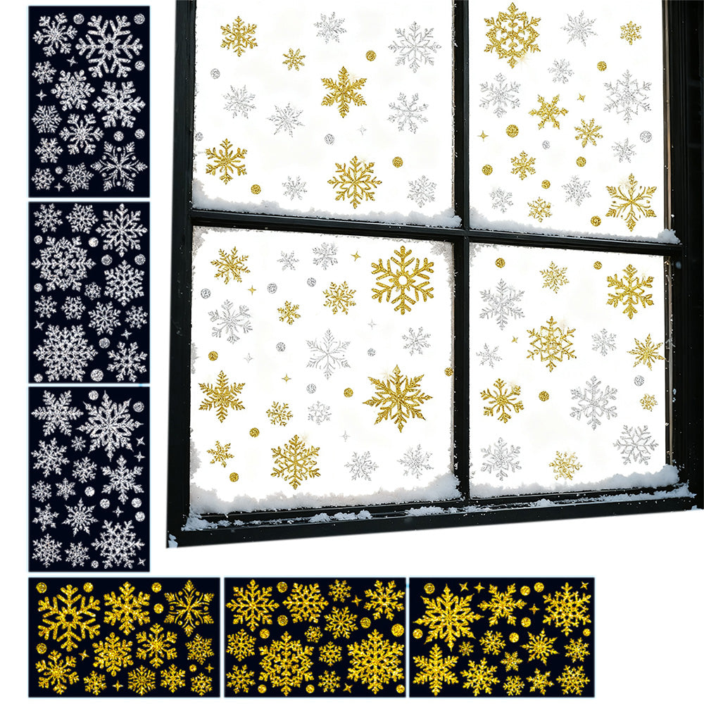 Christmas Window Clings ¨C Snowflakes Static Stickers in Gold and Silver for Holiday Decorations Style 3