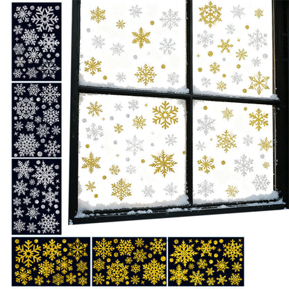 Christmas Window Clings ¨C Snowflakes Static Stickers in Gold and Silver for Holiday Decorations Style 3