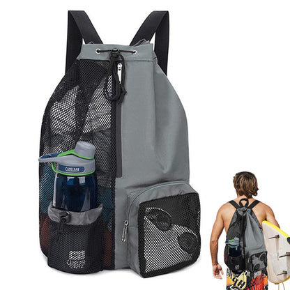 Drawstring Swim Bag Mesh Backpack with Wet Pocket for Swimming  Gym Workout Grey