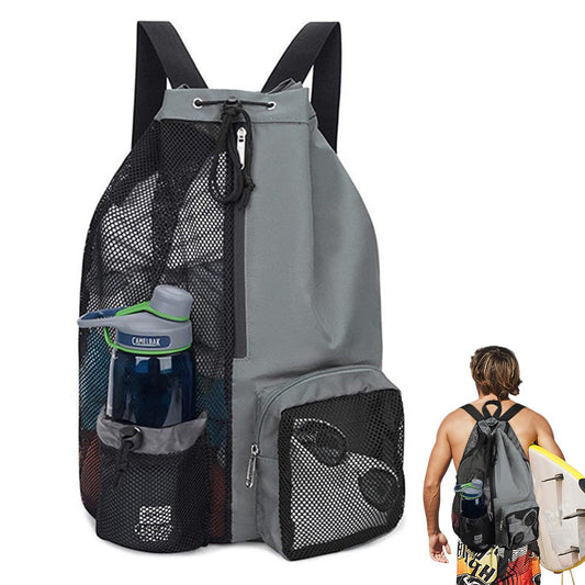 Drawstring Swim Bag Mesh Backpack with Wet Pocket for Swimming  Gym Workout Grey