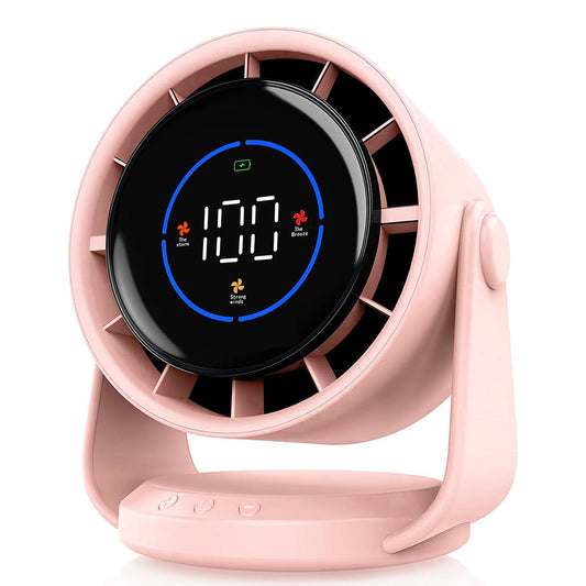 Quiet Table Fans Wall-Mounted Digital Display Rechargeable Fan for Home Office Kitchen Travel Camping Pink