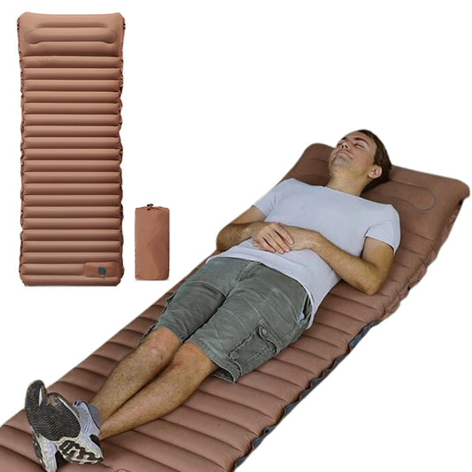 Inflatable Camping Sleeping Pad Lightweight Built-in Pump Air Mattress Camping Mat with Pillow Coffee