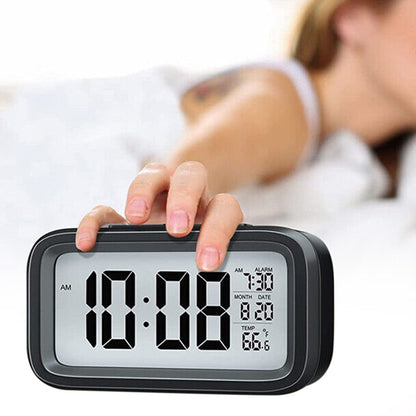 Digital Alarm Clock Battery Operated Desk Smart Clock with Night Light/Indoor Temperature Black