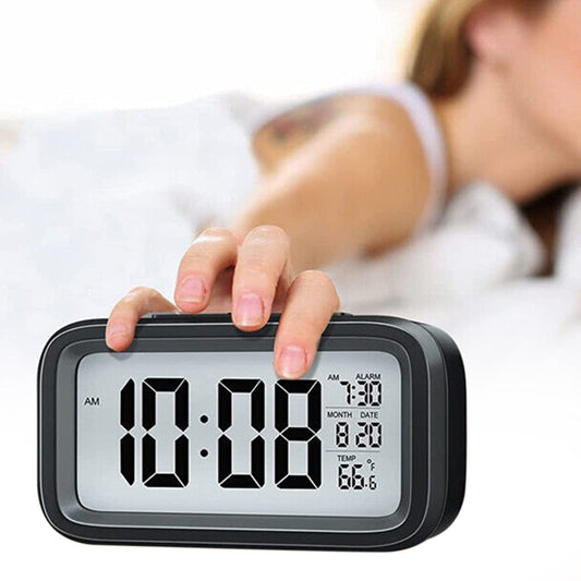 Digital Alarm Clock Battery Operated Desk Smart Clock with Night Light/Indoor Temperature Black