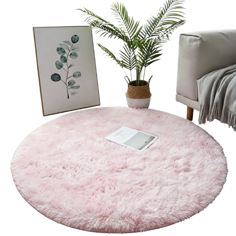 Round Plush Area Rug-Pink